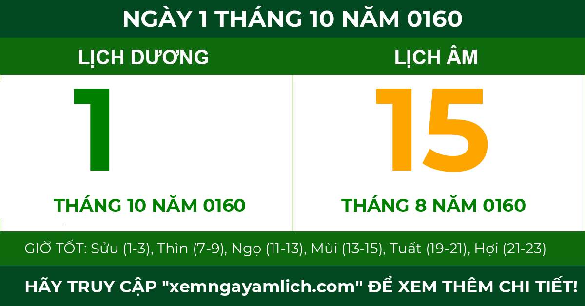 lịch âm ngày 1 tháng 10 năm 0160