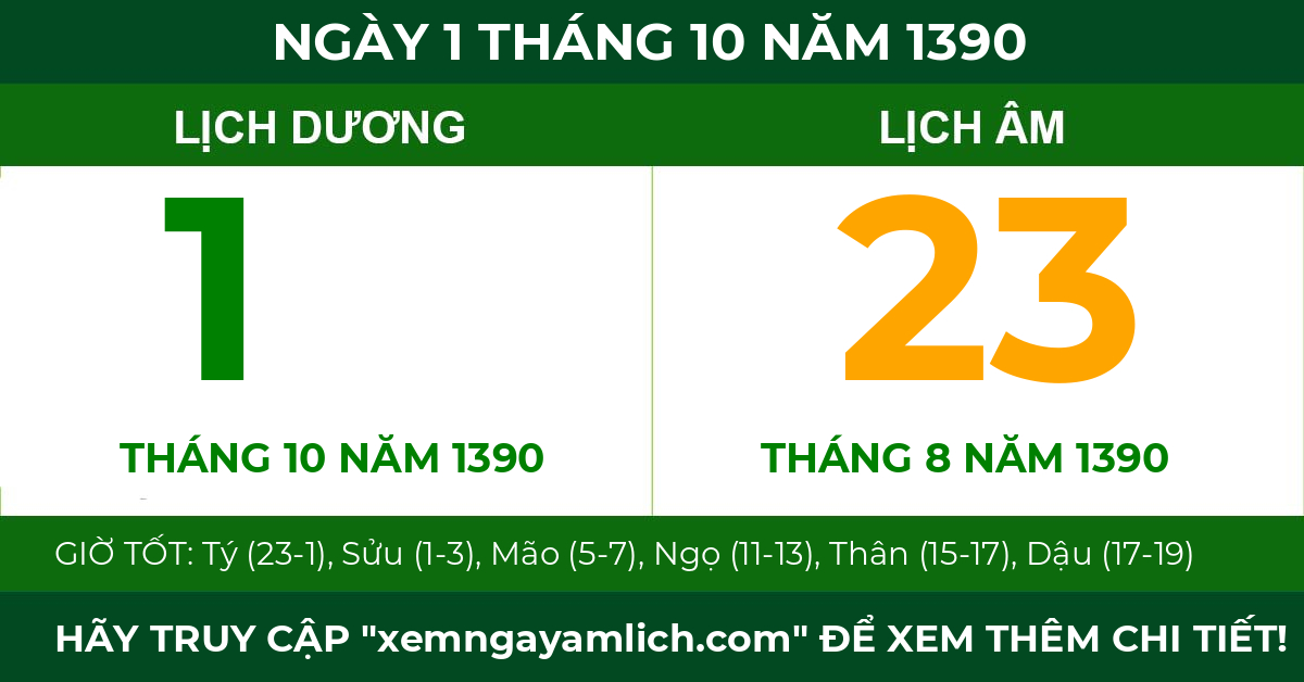 lịch âm ngày 1 tháng 10 năm 1390