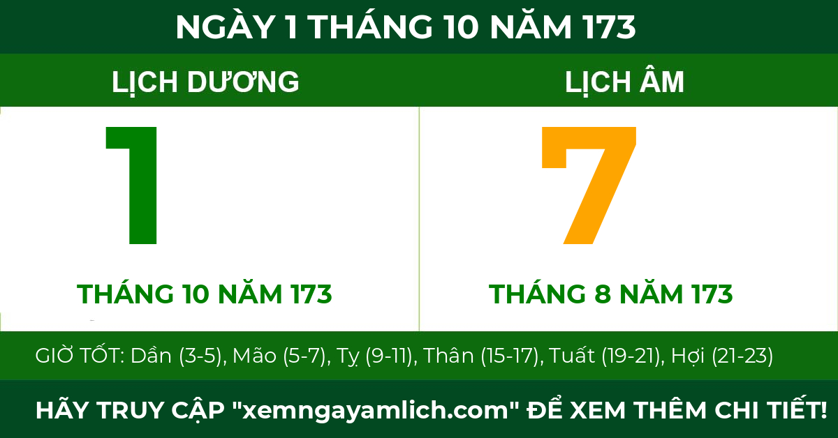 lịch âm ngày 1 tháng 10 năm 173