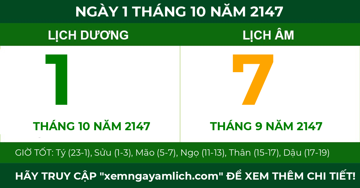 lịch âm ngày 1 tháng 10 năm 2147