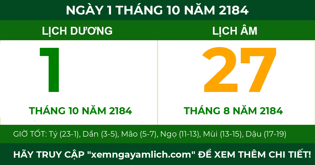 lịch âm ngày 1 tháng 10 năm 2184