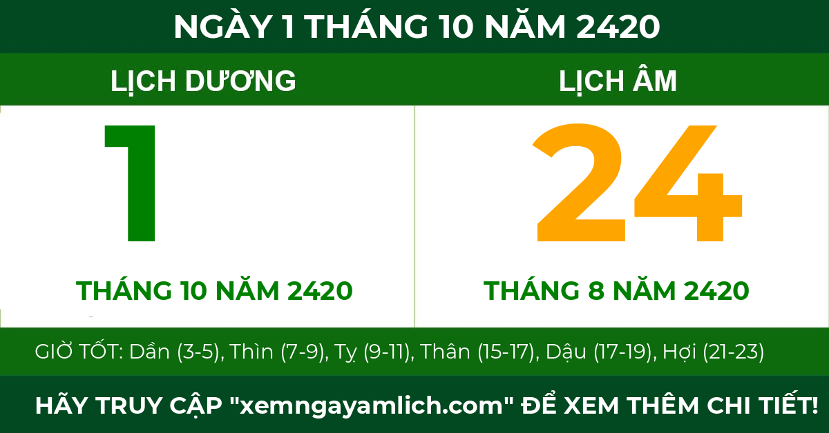 lịch âm ngày 1 tháng 10 năm 2420