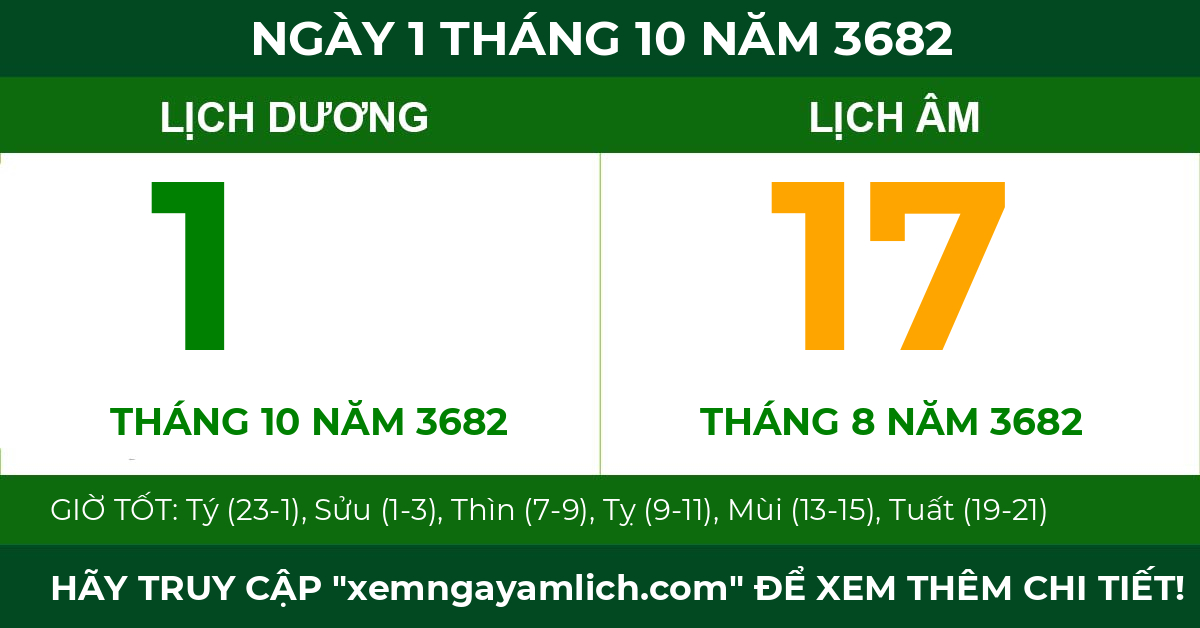 lịch âm ngày 1 tháng 10 năm 3682