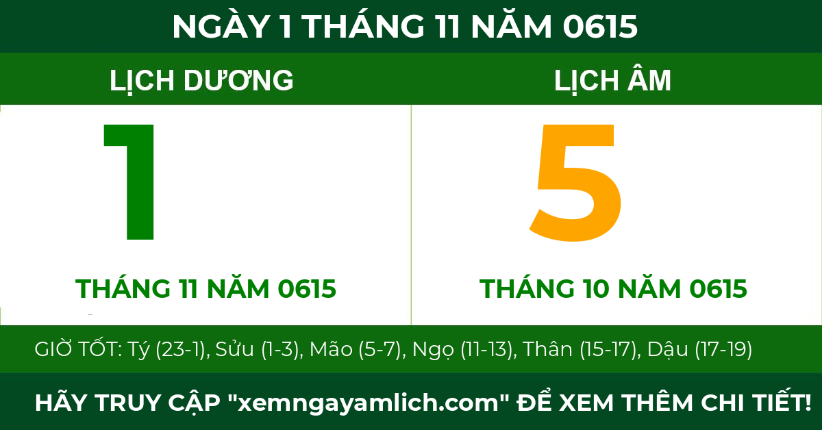 lịch âm ngày 1 tháng 11 năm 0615