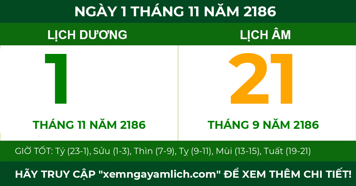 lịch âm ngày 1 tháng 11 năm 2186