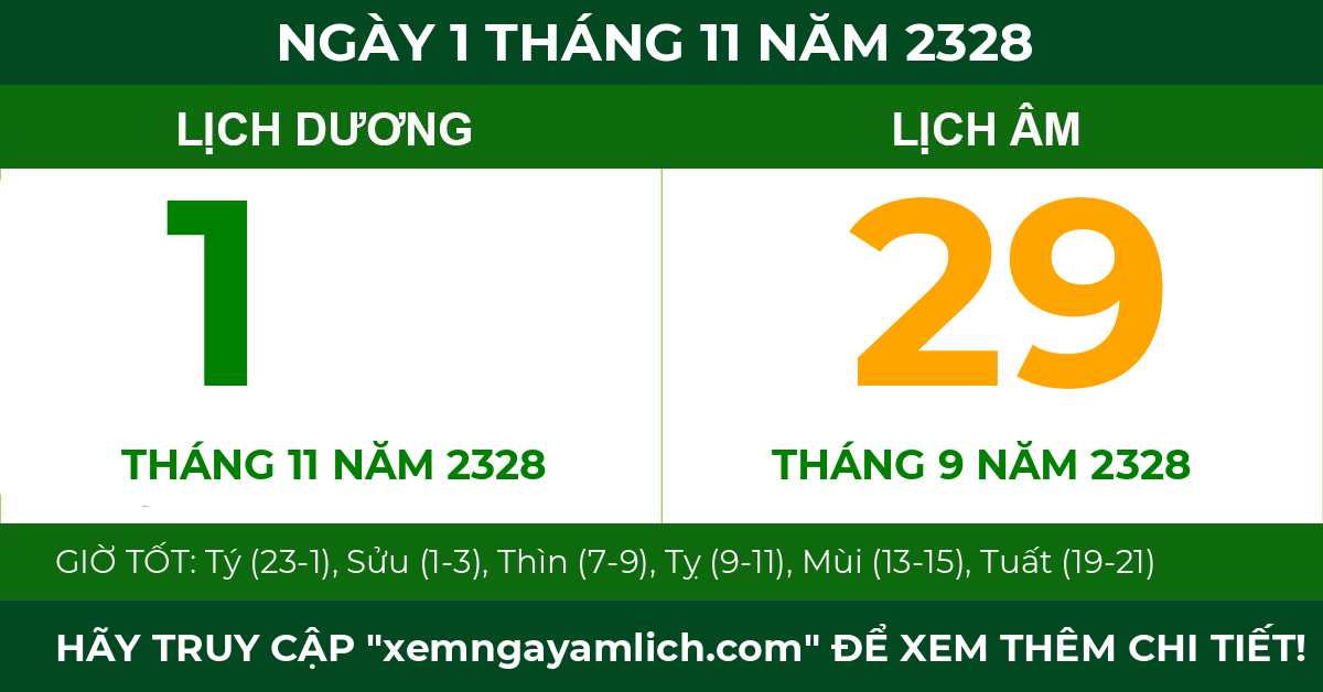 lịch âm ngày 1 tháng 11 năm 2328