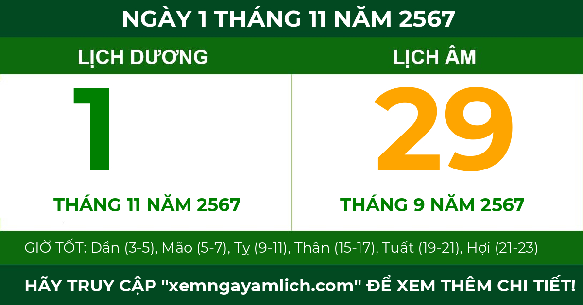 lịch âm ngày 1 tháng 11 năm 2567