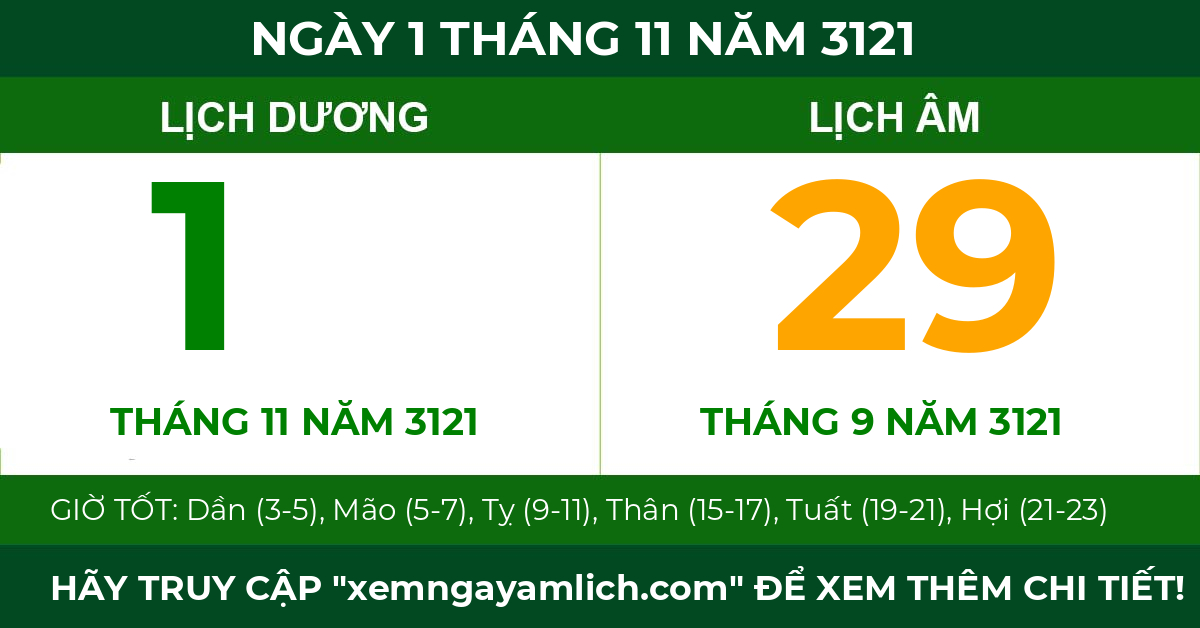 lịch âm ngày 1 tháng 11 năm 3121