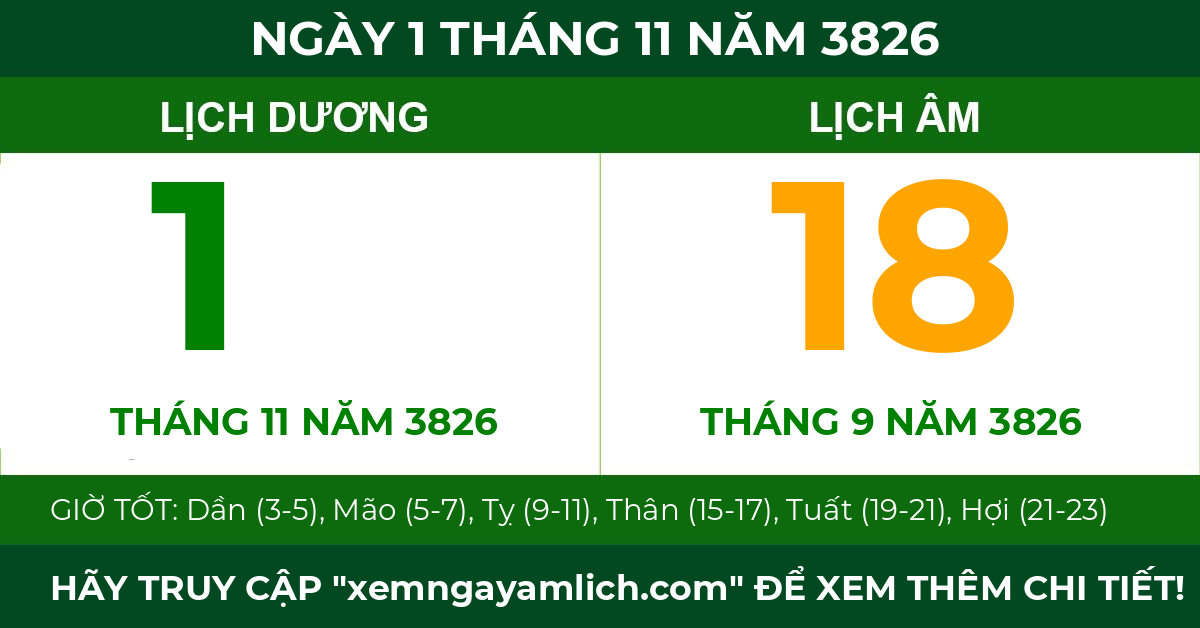 lịch âm ngày 1 tháng 11 năm 3826