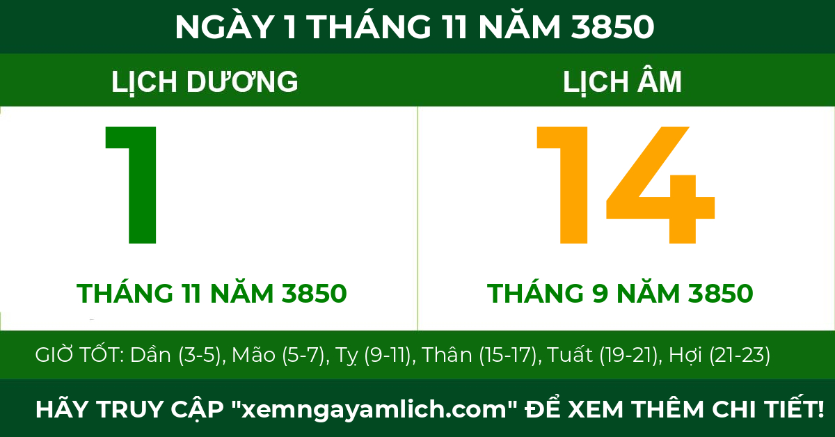 lịch âm ngày 1 tháng 11 năm 3850