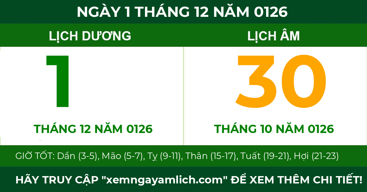 lịch âm ngày 1 tháng 12 năm 0126