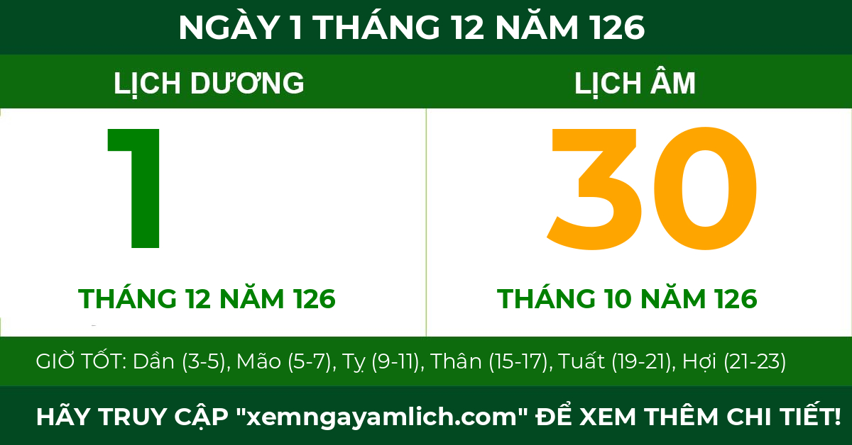 lịch âm ngày 1 tháng 12 năm 126