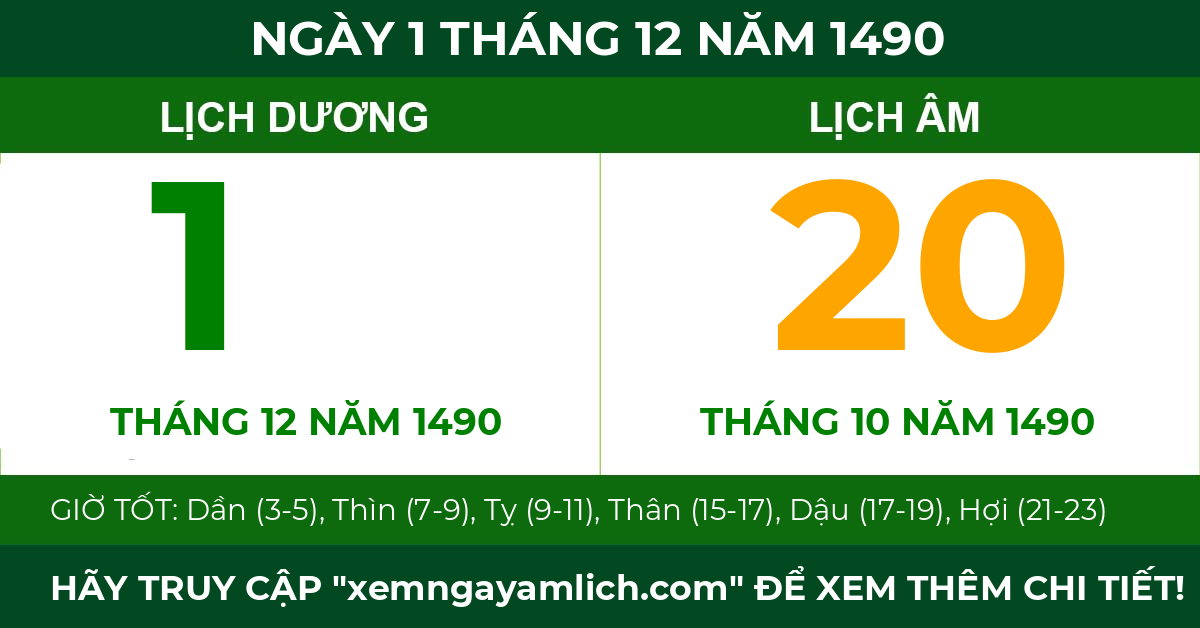 lịch âm ngày 1 tháng 12 năm 1490