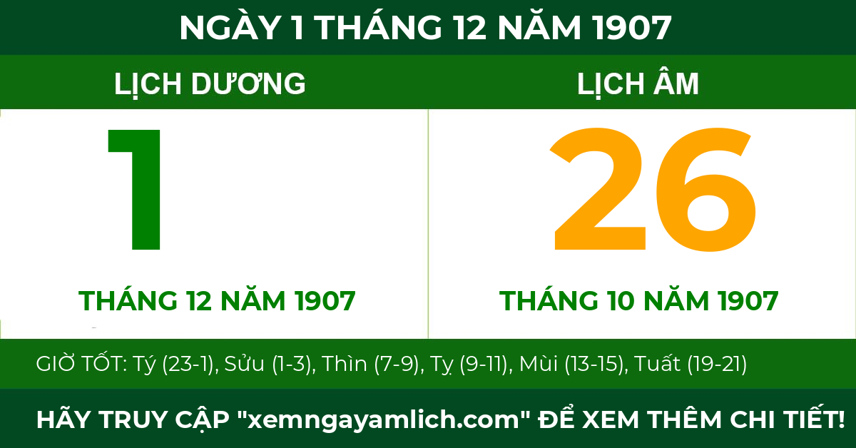 lịch âm ngày 1 tháng 12 năm 1907