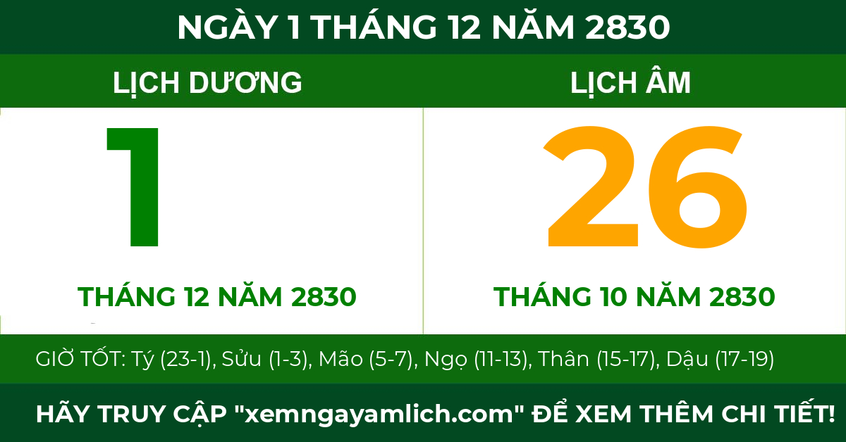 lịch âm ngày 1 tháng 12 năm 2830