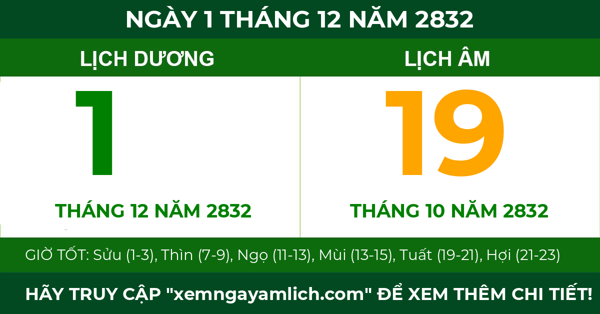 lịch âm ngày 1 tháng 12 năm 2832
