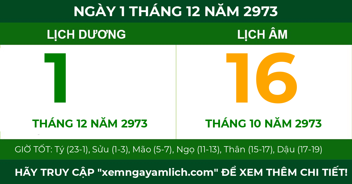 lịch âm ngày 1 tháng 12 năm 2973