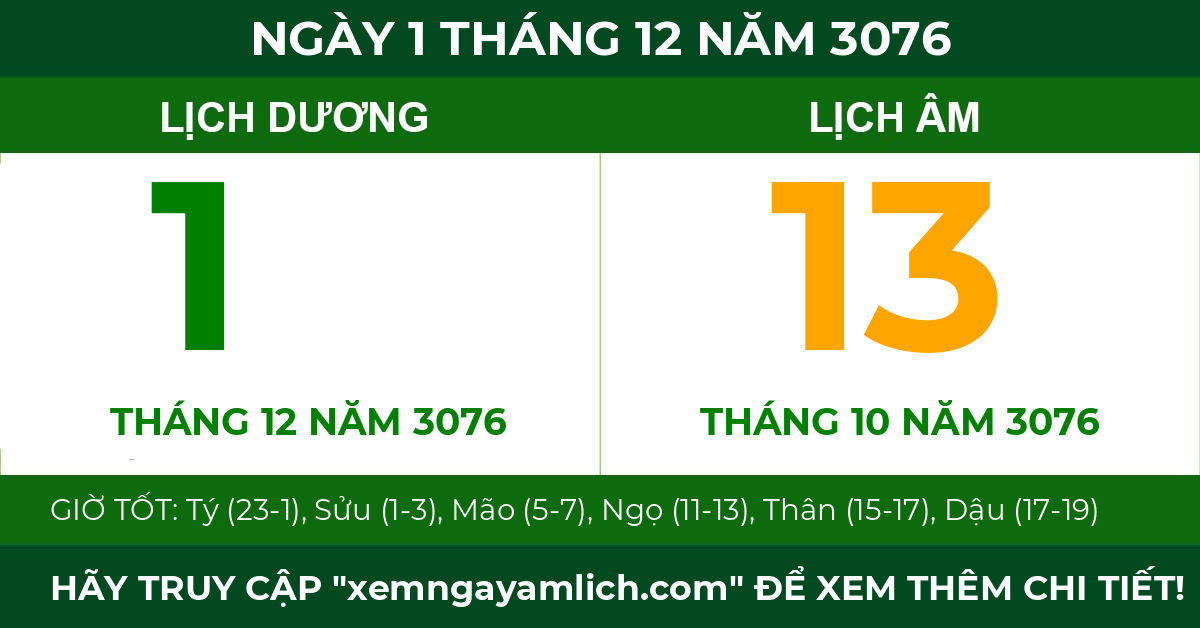 lịch âm ngày 1 tháng 12 năm 3076