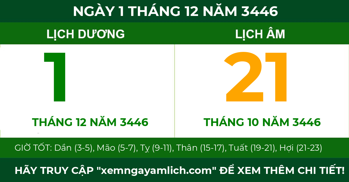 lịch âm ngày 1 tháng 12 năm 3446