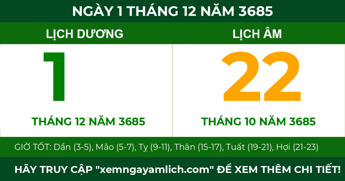 lịch âm ngày 1 tháng 12 năm 3685
