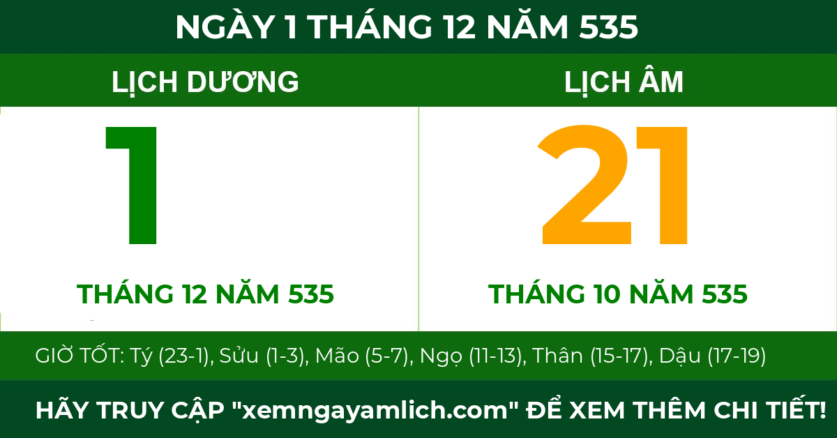 lịch âm ngày 1 tháng 12 năm 535
