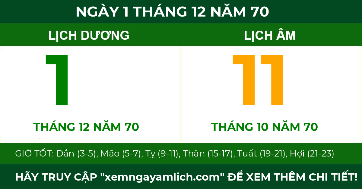lịch âm ngày 1 tháng 12 năm 70