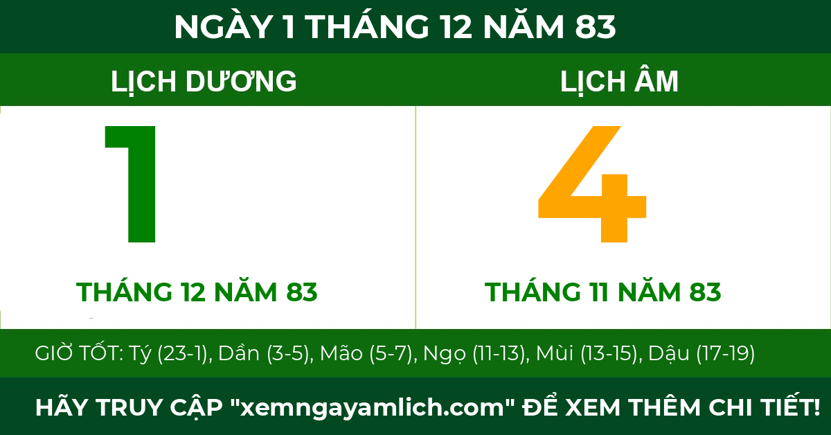 lịch âm ngày 1 tháng 12 năm 83