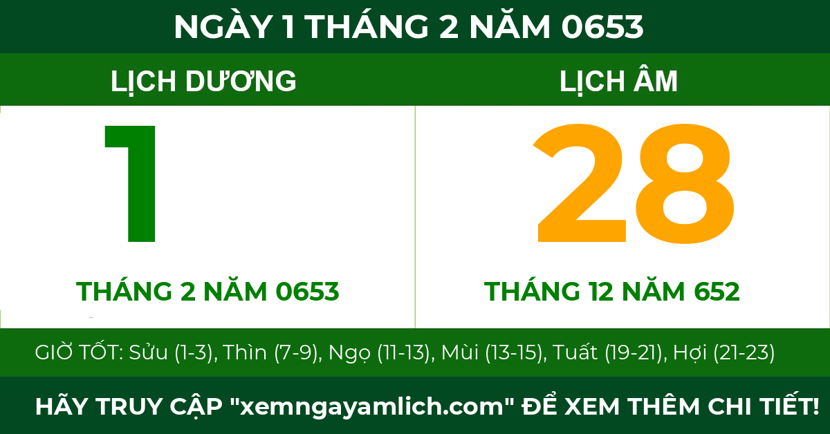 lịch âm ngày 1 tháng 2 năm 0653