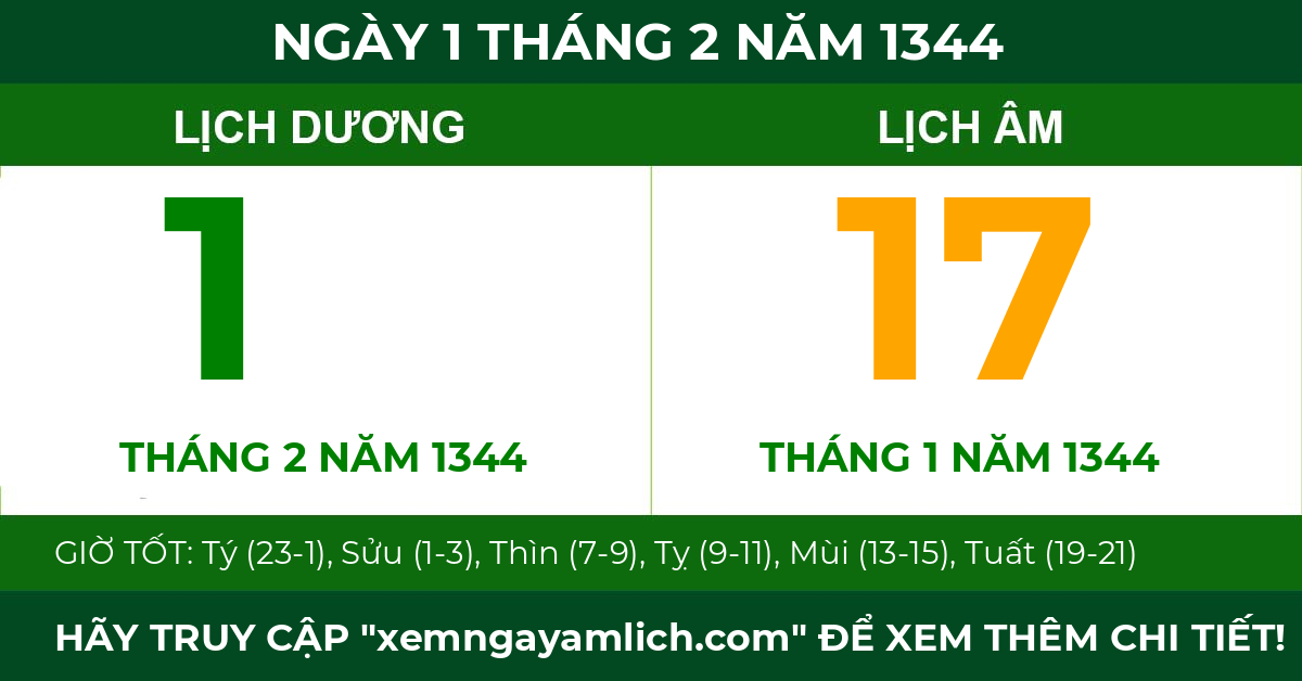 lịch âm ngày 1 tháng 2 năm 1344