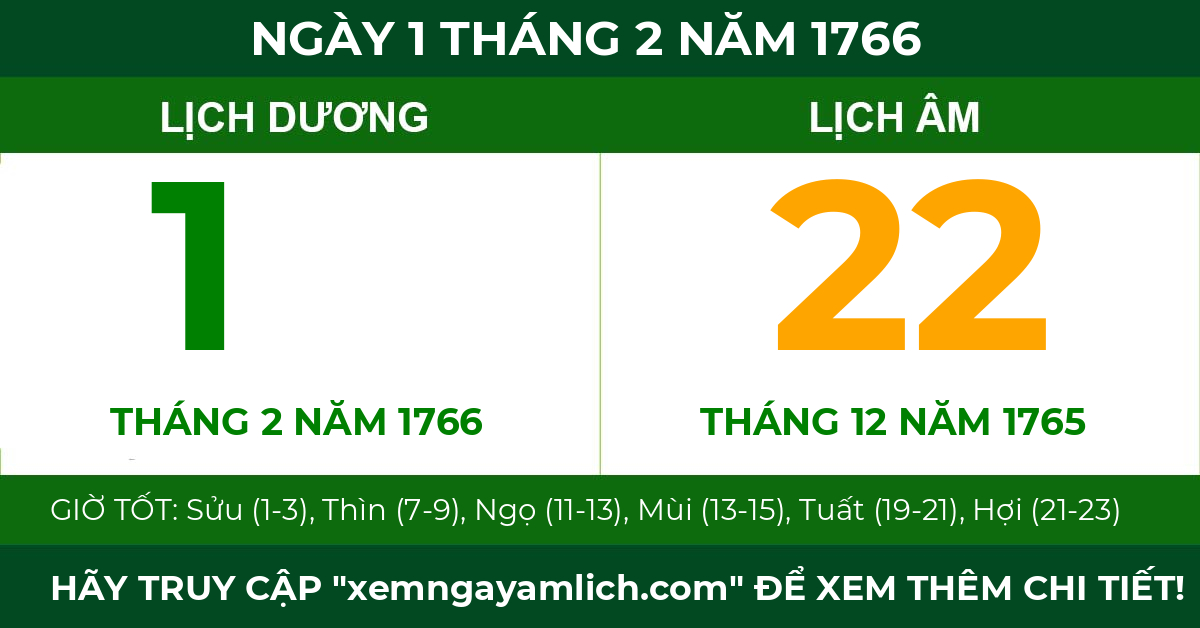 lịch âm ngày 1 tháng 2 năm 1766