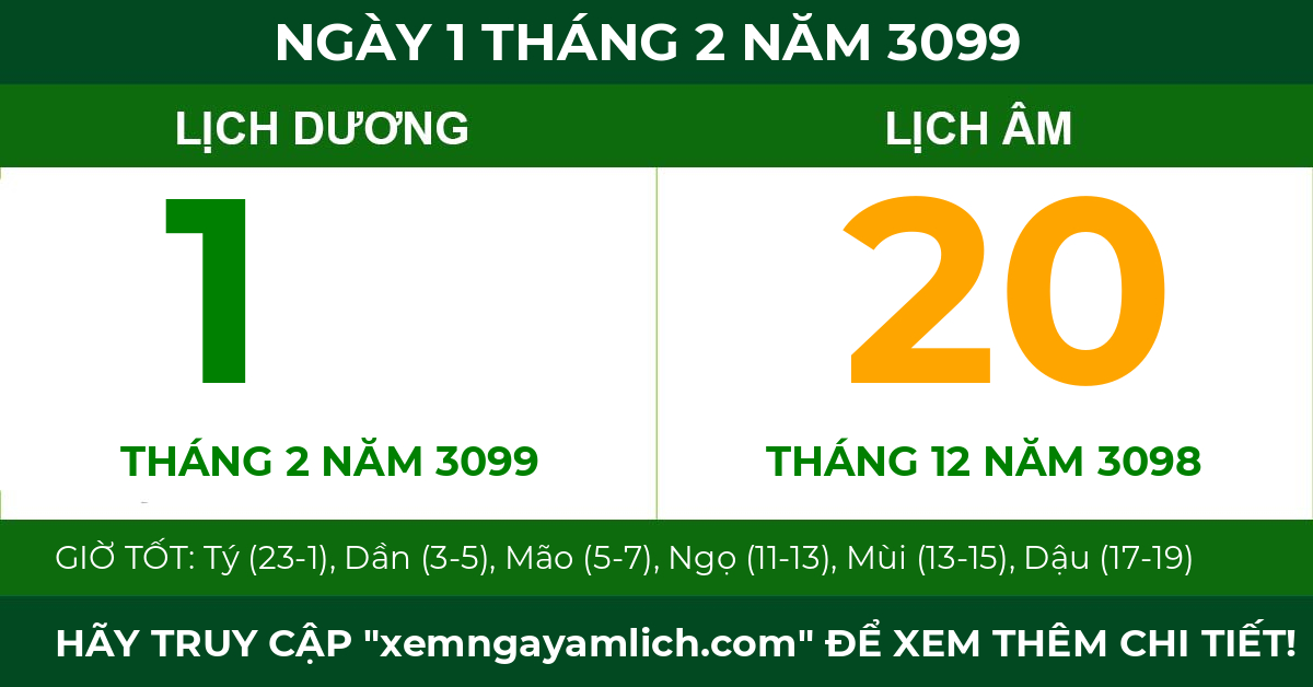 lịch âm ngày 1 tháng 2 năm 3099