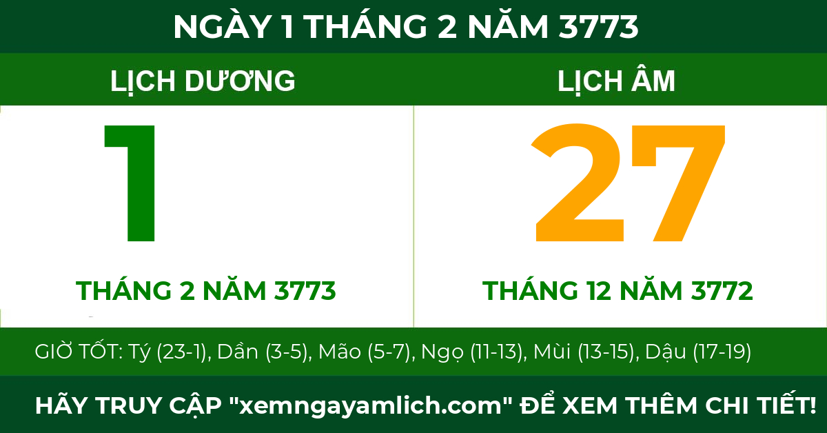 lịch âm ngày 1 tháng 2 năm 3773