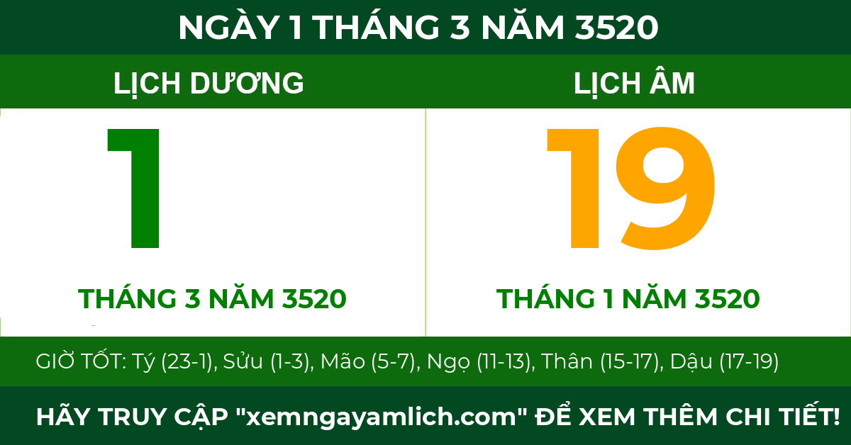 lịch âm ngày 1 tháng 3 năm 3520
