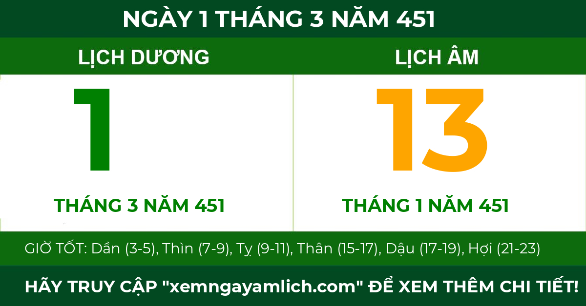 lịch âm ngày 1 tháng 3 năm 451