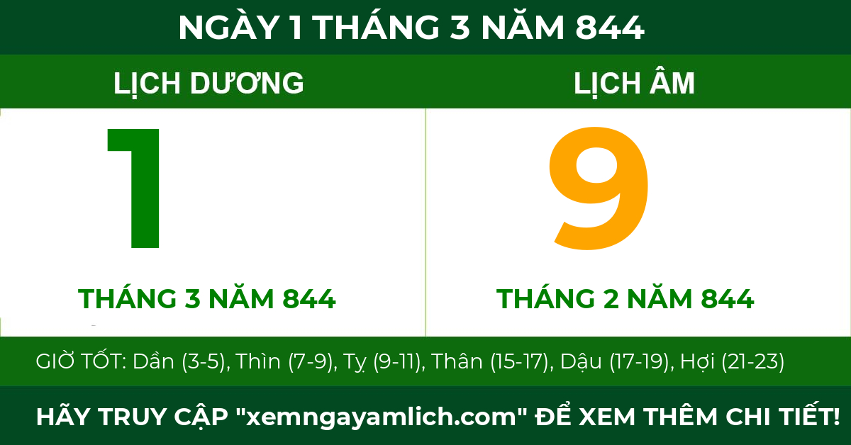 lịch âm ngày 1 tháng 3 năm 844