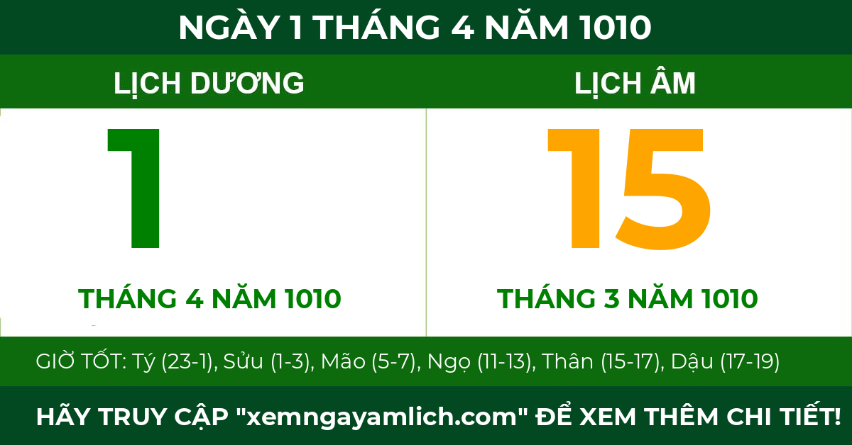 lịch âm ngày 1 tháng 4 năm 1010