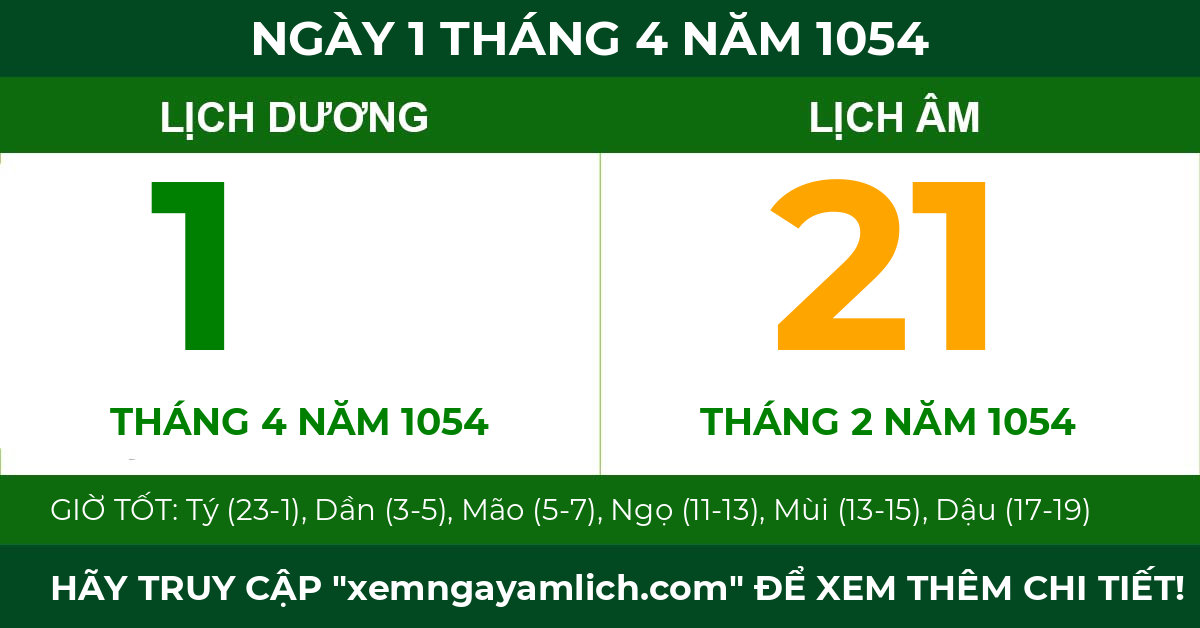 lịch âm ngày 1 tháng 4 năm 1054