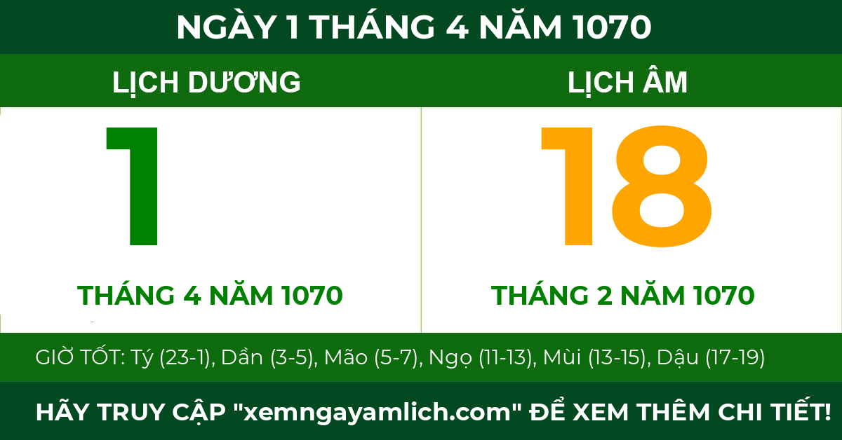 lịch âm ngày 1 tháng 4 năm 1070