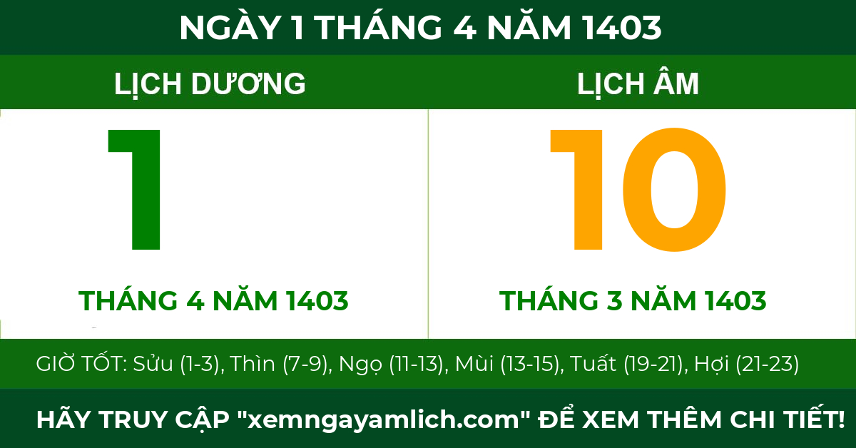 lịch âm ngày 1 tháng 4 năm 1403