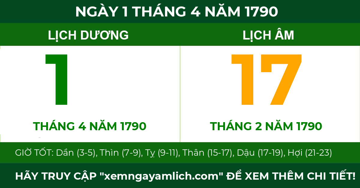 lịch âm ngày 1 tháng 4 năm 1790