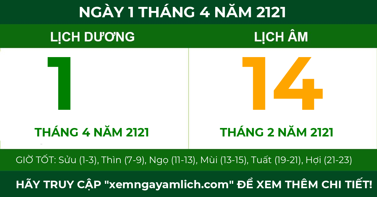 lịch âm ngày 1 tháng 4 năm 2121