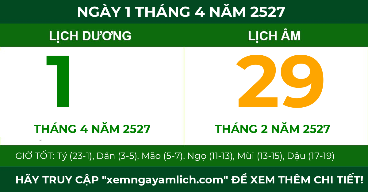 lịch âm ngày 1 tháng 4 năm 2527