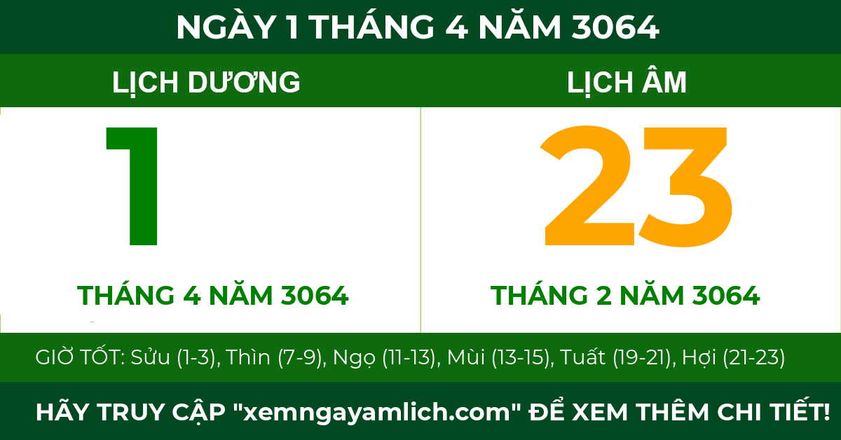 lịch âm ngày 1 tháng 4 năm 3064