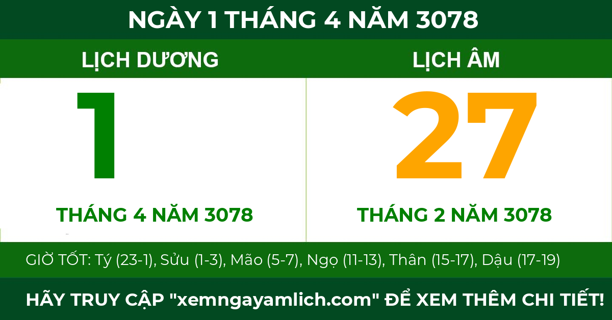 lịch âm ngày 1 tháng 4 năm 3078
