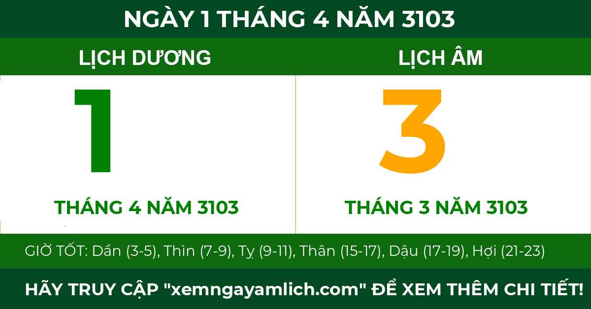 lịch âm ngày 1 tháng 4 năm 3103
