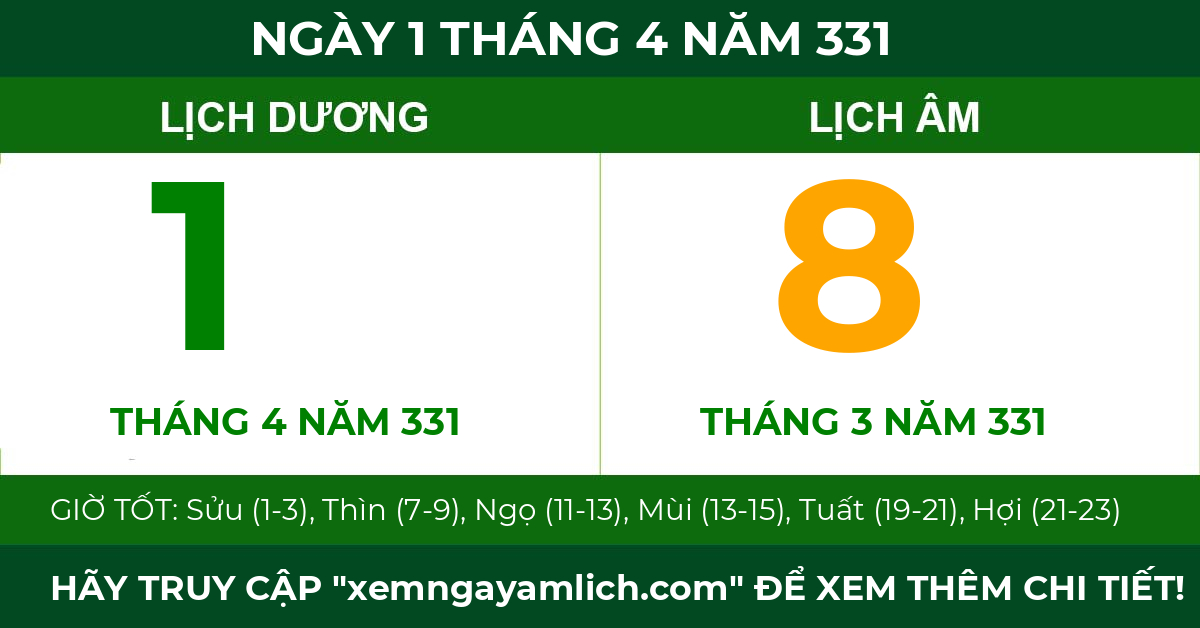 lịch âm ngày 1 tháng 4 năm 331