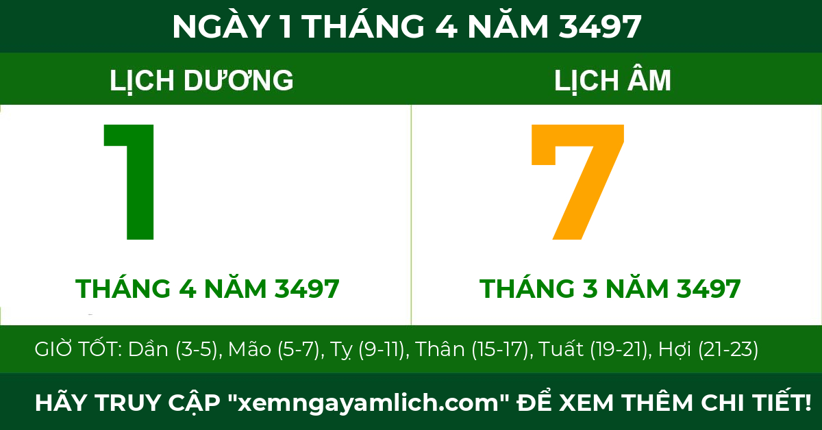 lịch âm ngày 1 tháng 4 năm 3497