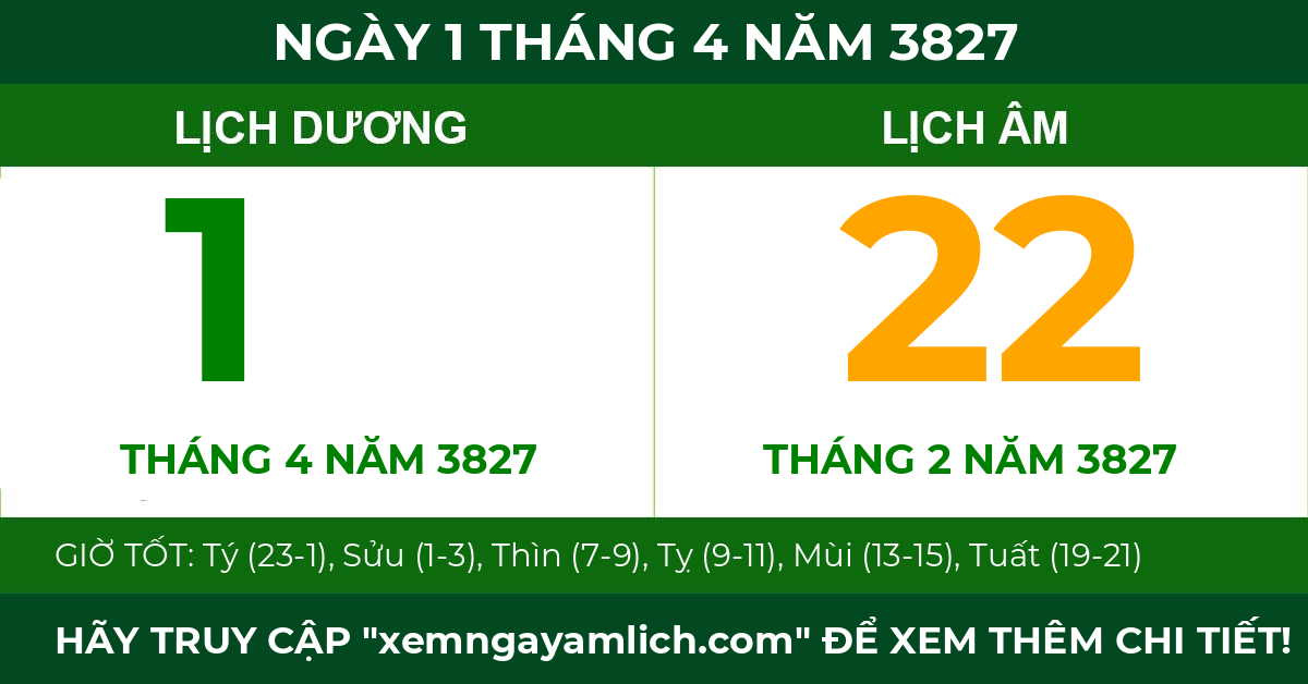 lịch âm ngày 1 tháng 4 năm 3827