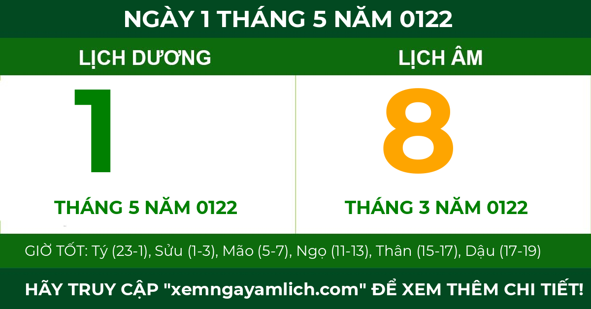 lịch âm ngày 1 tháng 5 năm 0122