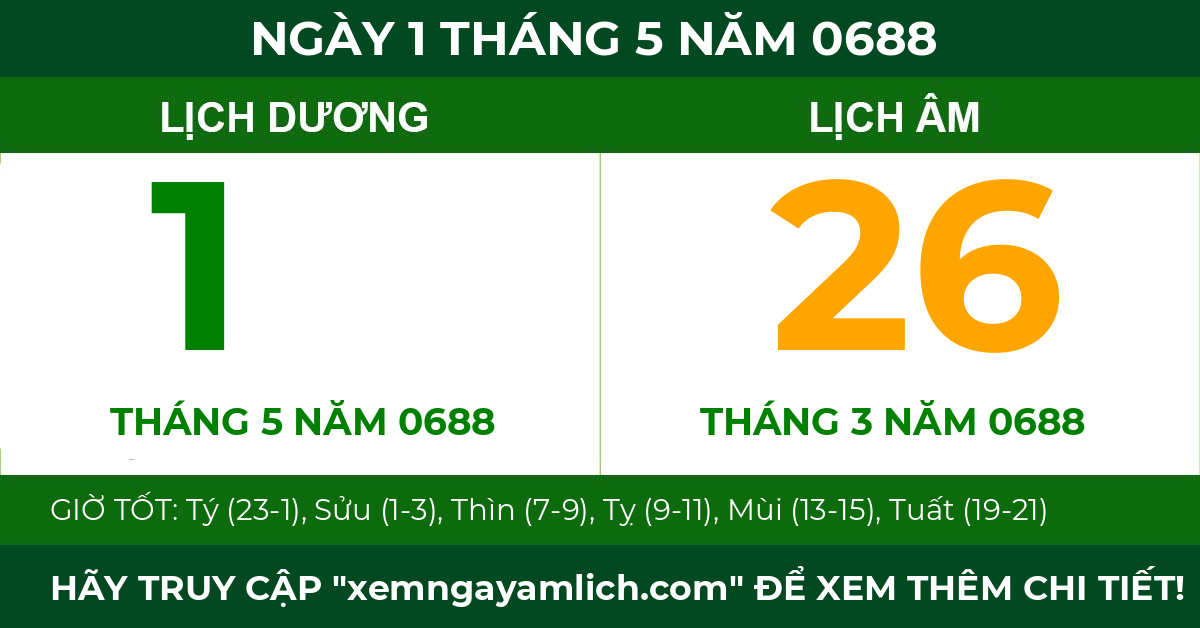 lịch âm ngày 1 tháng 5 năm 0688